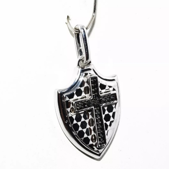 .20CT BLACK DIAMOND "CRUSADER SHIELD" CLUSTER DROP PENDANT - Picture 3 of 6